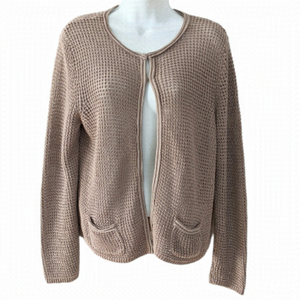JENNIFER Lopez neutral tan golden see through cardigan size XL T5